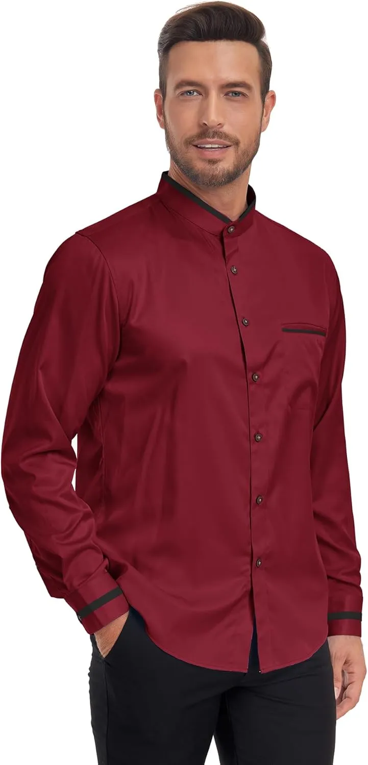 SWISSWELL Mandarin Collar Dress Shirt for Men Clergy Shirt Collarless Button Down Business Casual Shirts