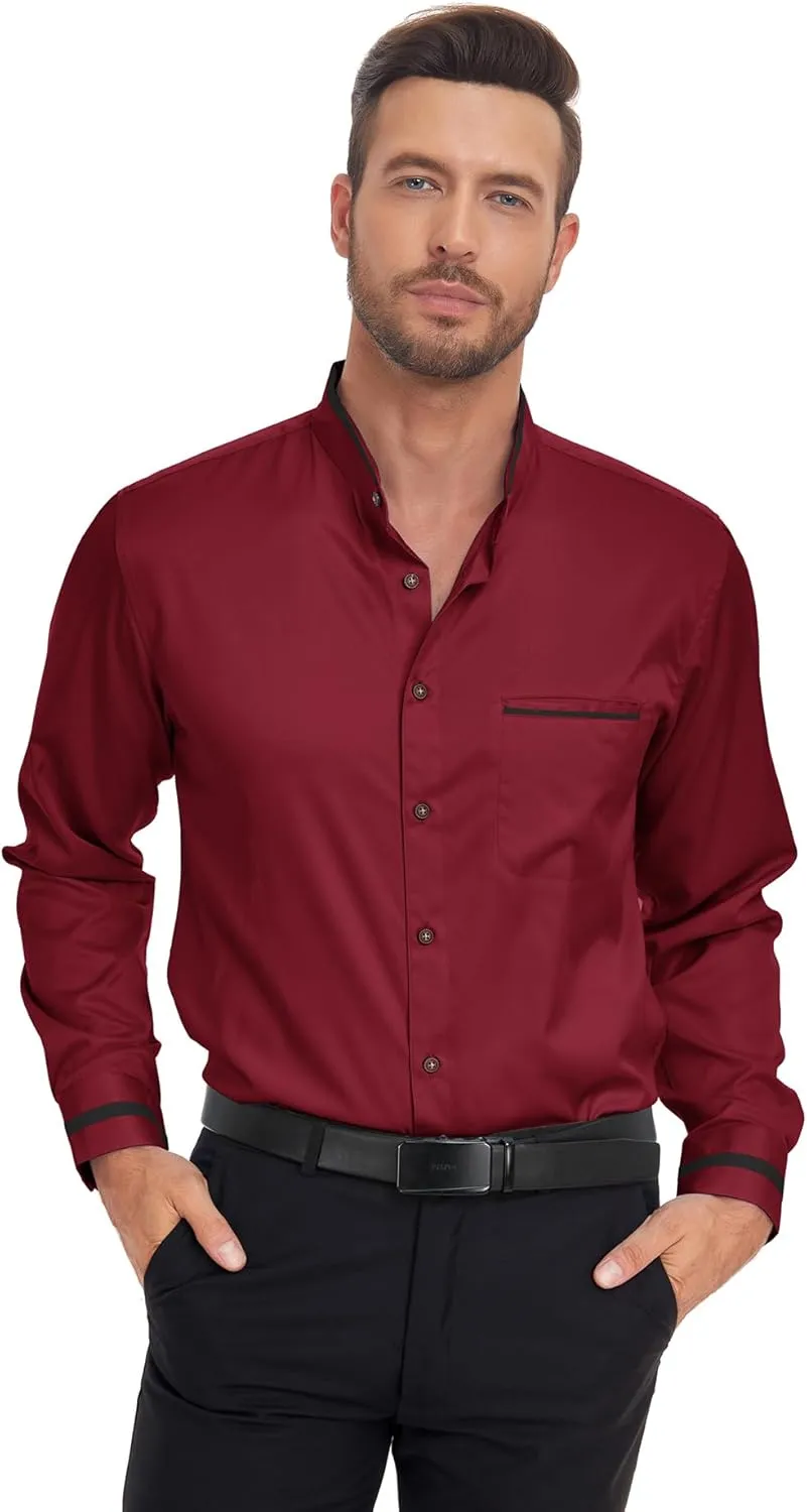 SWISSWELL Mandarin Collar Dress Shirt for Men Clergy Shirt Collarless Button Down Business Casual Shirts