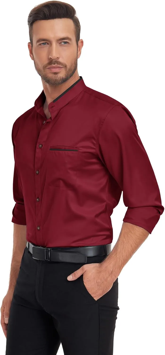 SWISSWELL Mandarin Collar Dress Shirt for Men Clergy Shirt Collarless Button Down Business Casual Shirts