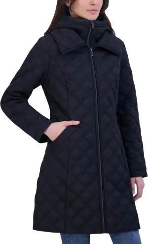 TAHARI Coat-Hooded Diamond Quilted Jacket-Women's Outerwear (XXS-XXL)
