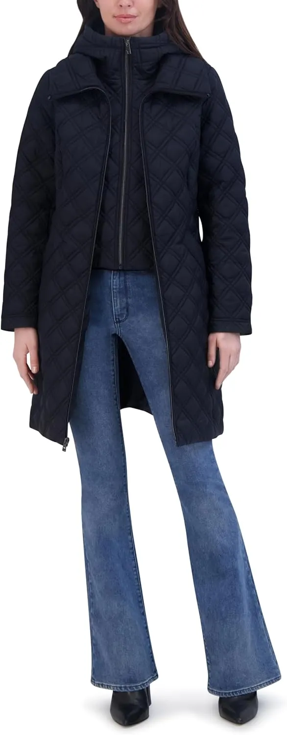 TAHARI Coat-Hooded Diamond Quilted Jacket-Women's Outerwear (XXS-XXL)