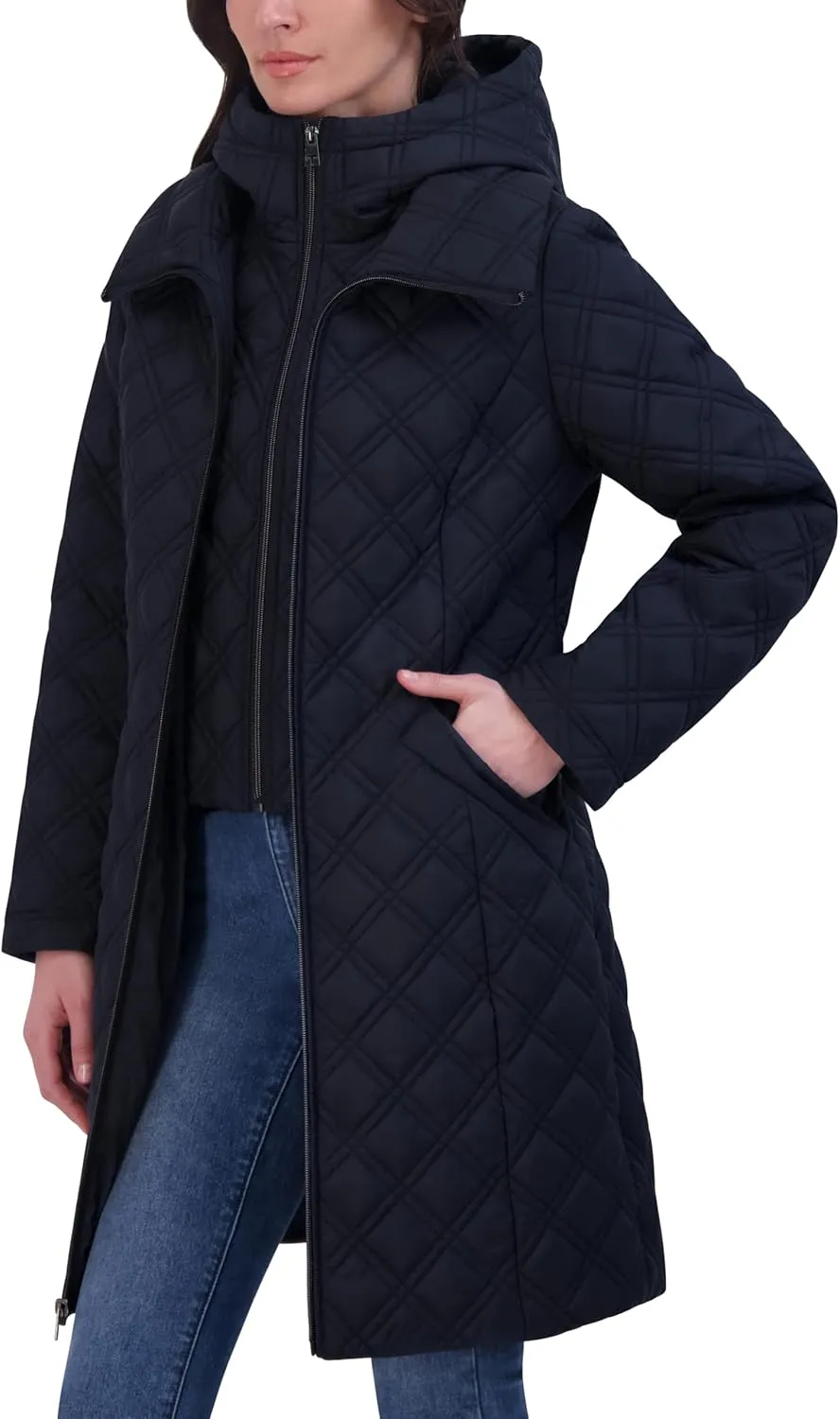 TAHARI Coat-Hooded Diamond Quilted Jacket-Women's Outerwear (XXS-XXL)