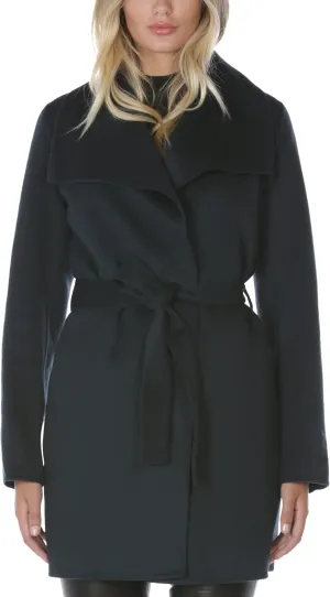 TAHARI Women's Lightweight Wool Wrap Coat with Tie Belt