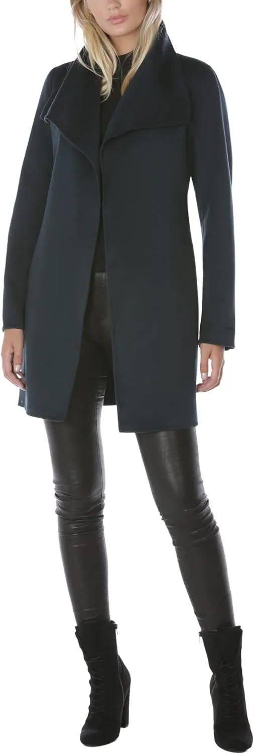 TAHARI Women's Lightweight Wool Wrap Coat with Tie Belt
