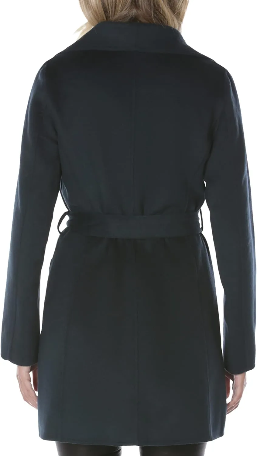 TAHARI Women's Lightweight Wool Wrap Coat with Tie Belt
