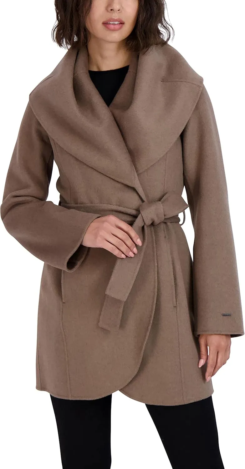 TAHARI Womens Marilyn Wool Blend Winter Wrap Coat