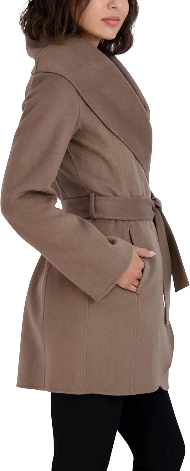 TAHARI Womens Marilyn Wool Blend Winter Wrap Coat