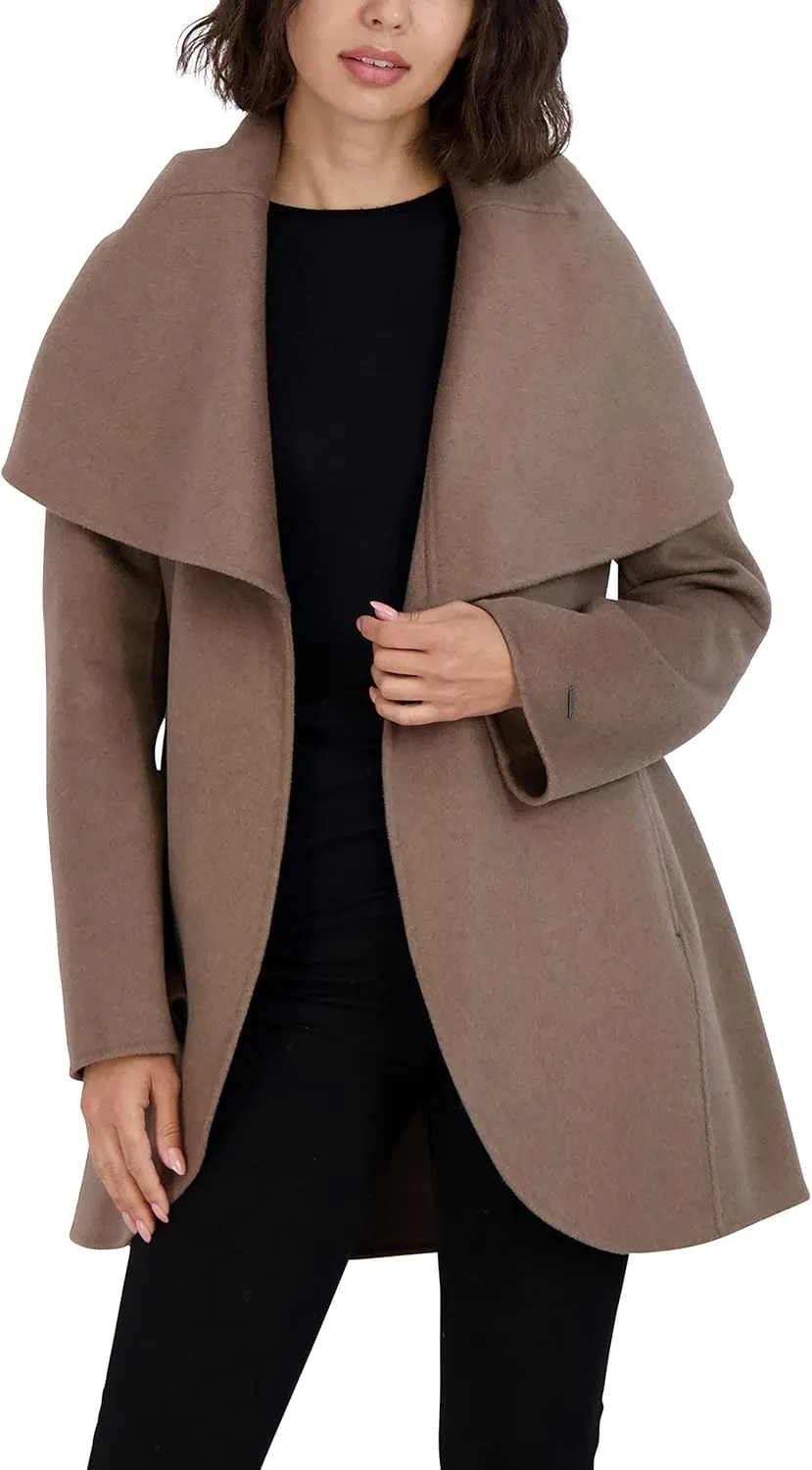 TAHARI Womens Marilyn Wool Blend Winter Wrap Coat