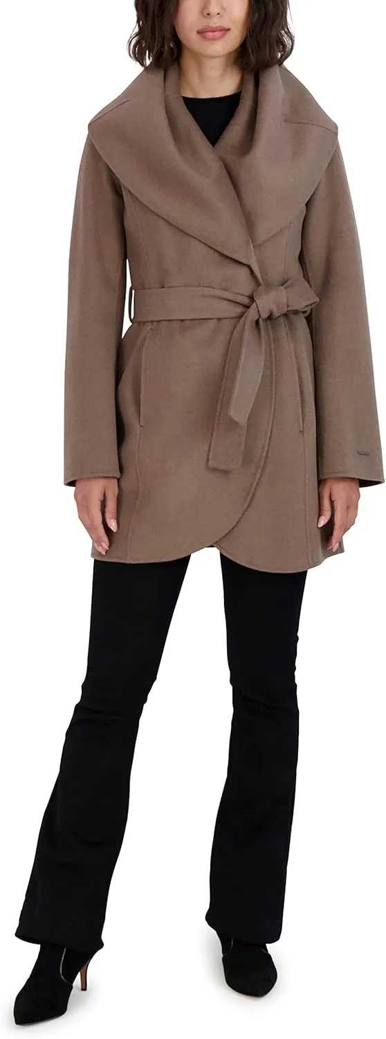 TAHARI Womens Marilyn Wool Blend Winter Wrap Coat