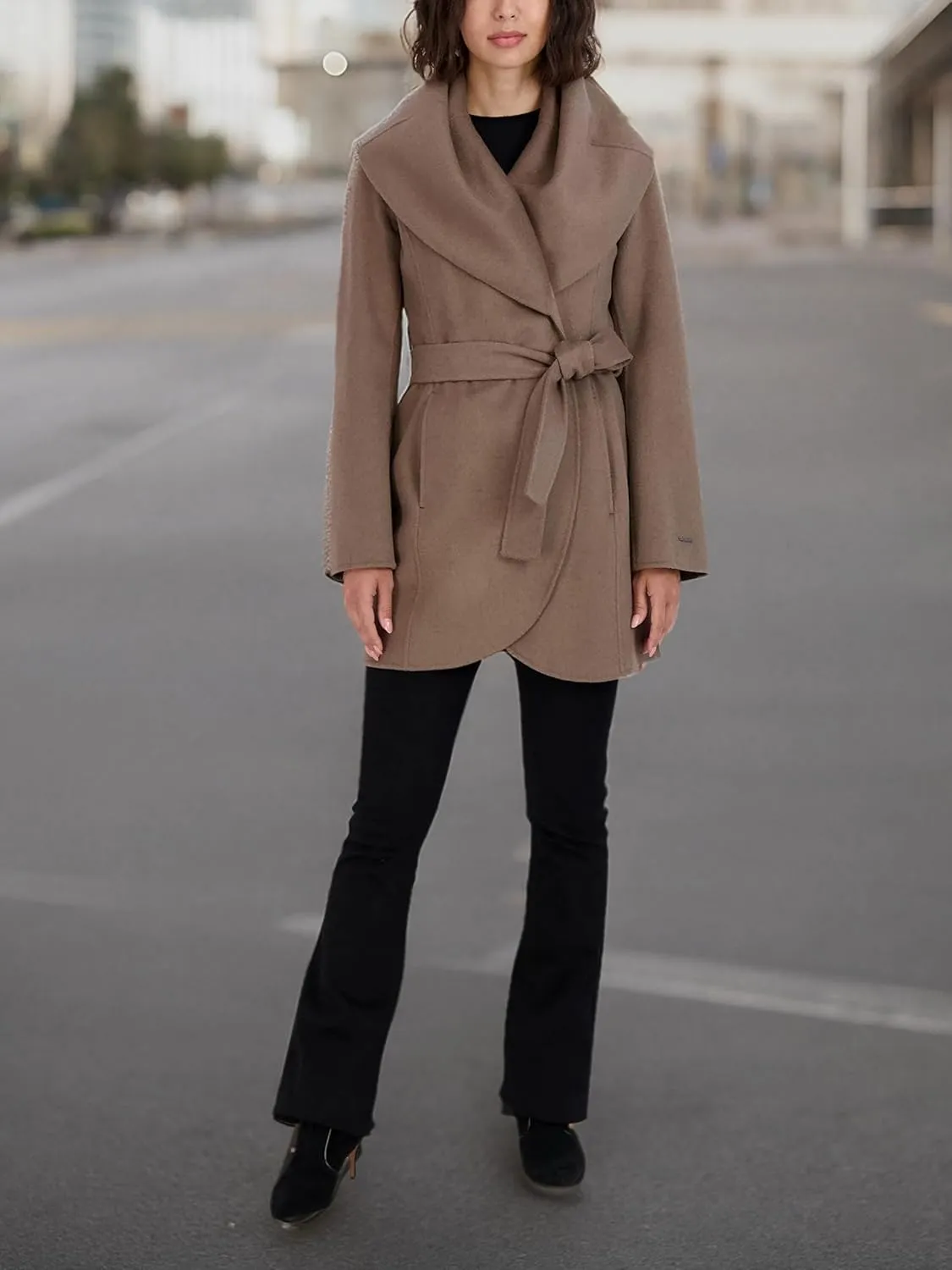TAHARI Womens Marilyn Wool Blend Winter Wrap Coat