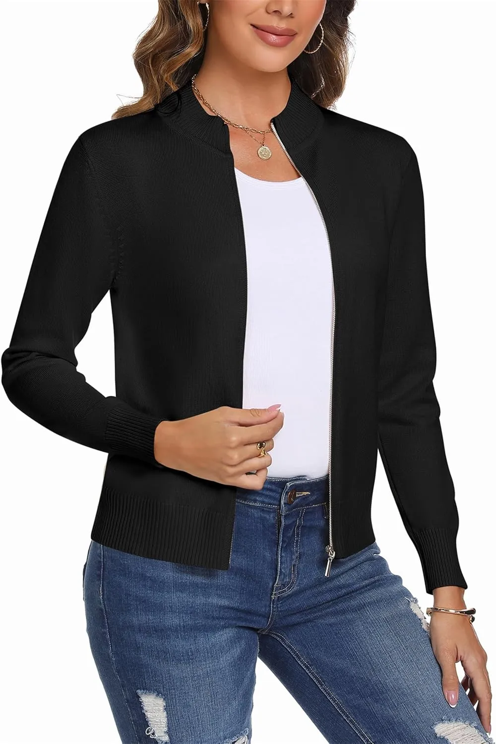 Totatuit Womens Long Sleeve Knitted Zip Up Sweater Cardigans Sweaters Lightweight Zipper Sweatshirts Jacket