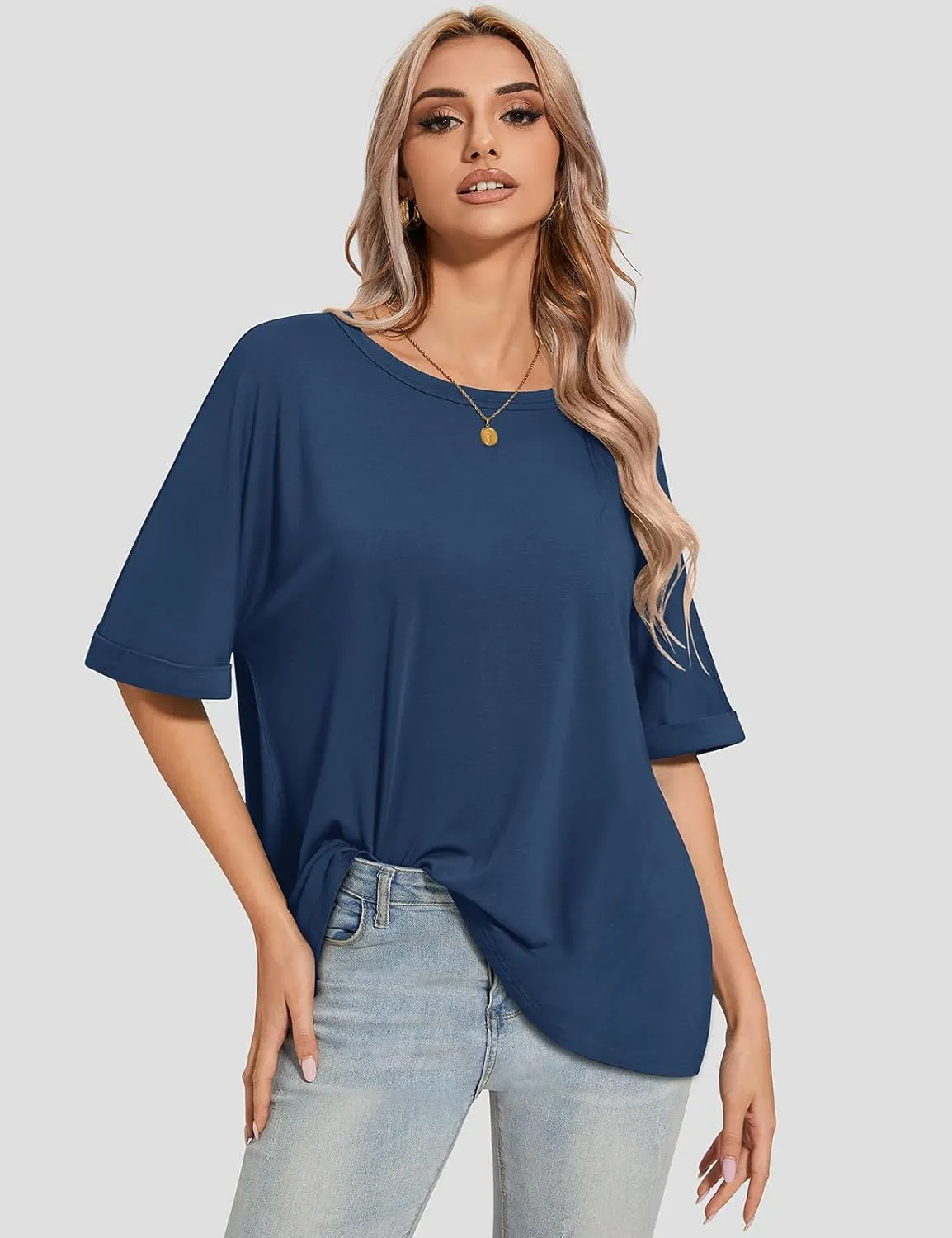 UEU Women Oversized T-Shirt Summer Casual Loose Fit Short Sleeve Basic Tops Workout Gym Tee Shirt