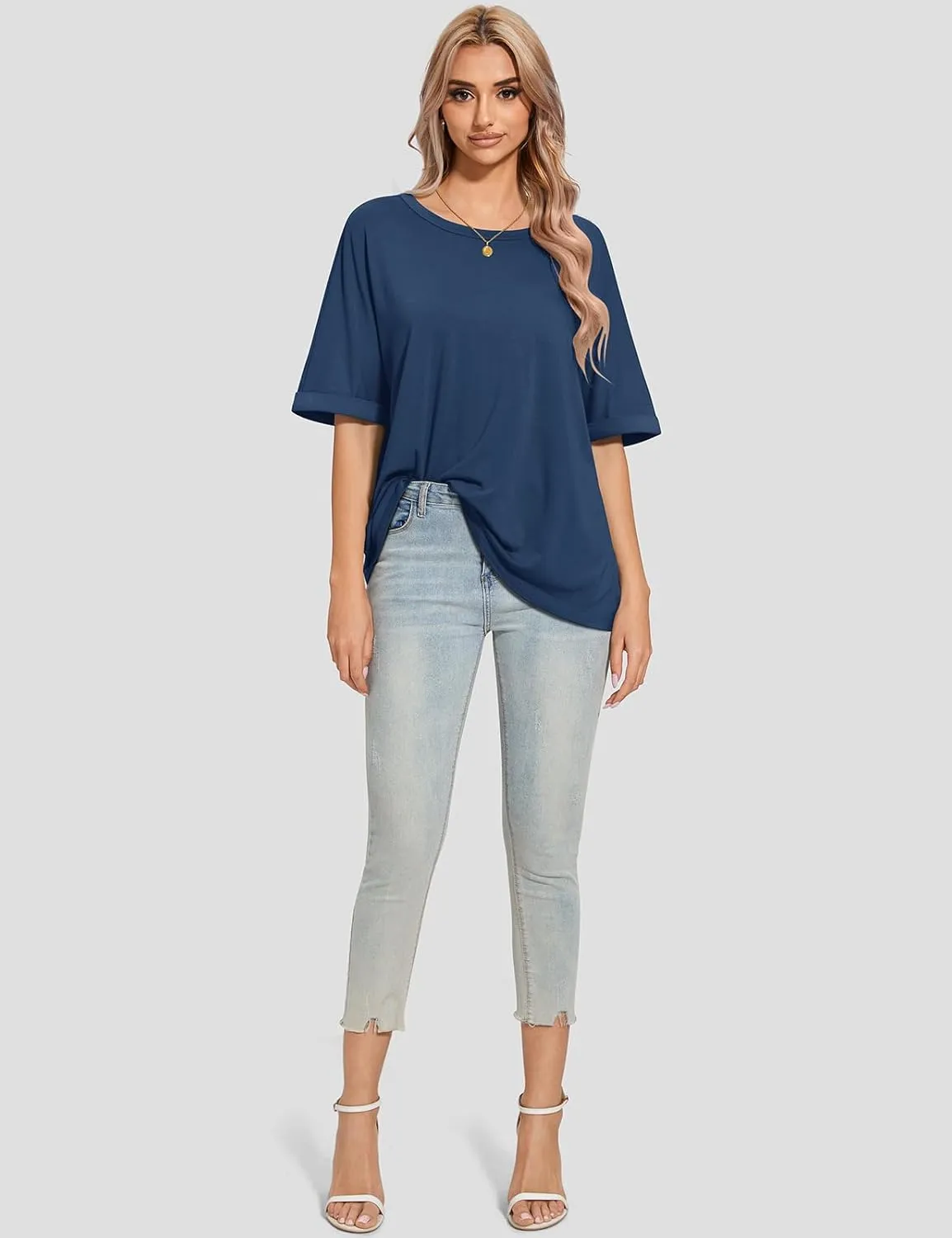 UEU Women Oversized T-Shirt Summer Casual Loose Fit Short Sleeve Basic Tops Workout Gym Tee Shirt