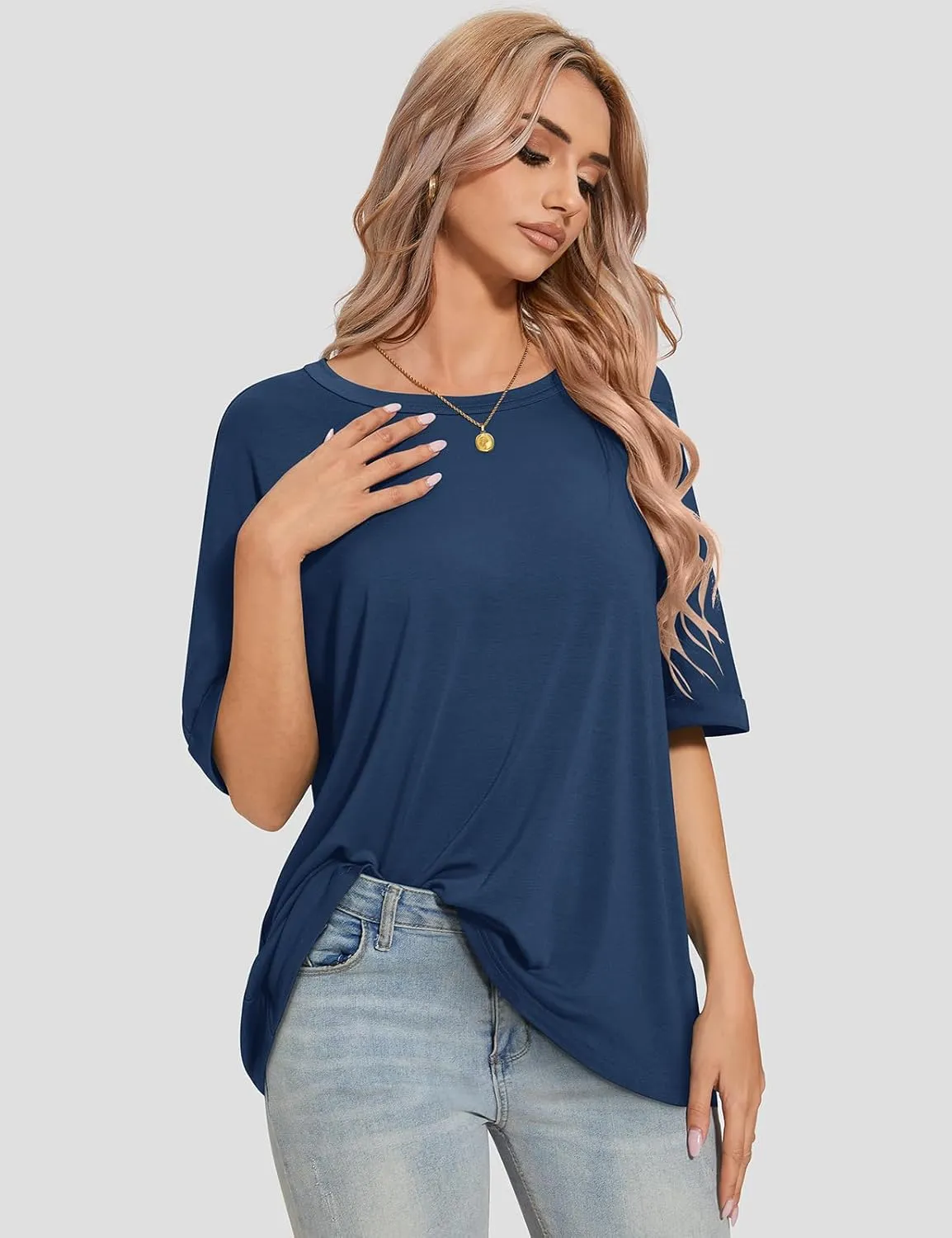 UEU Women Oversized T-Shirt Summer Casual Loose Fit Short Sleeve Basic Tops Workout Gym Tee Shirt