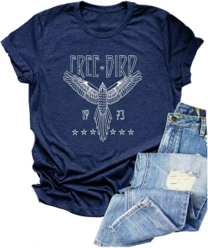 Vintage Rock Band T-Shirt Woman Retro Bird Shirt Eagle Graphic Tees Retro Music Shirt Casual Short Sleeve Tops