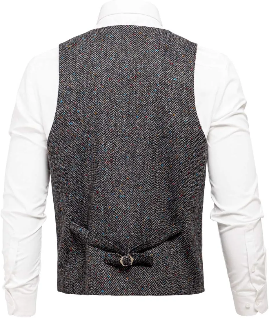 VOBOOM Men's Slim Fit Herringbone Tweed Suits Vest Premium Wool Blend Waistcoat