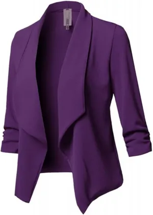 Women 3/4 Sleeve Blazer Lightweight Cropped Open Front Cardigan Jacket Casual Work Office Blazer Thin Outwear Coat Tops