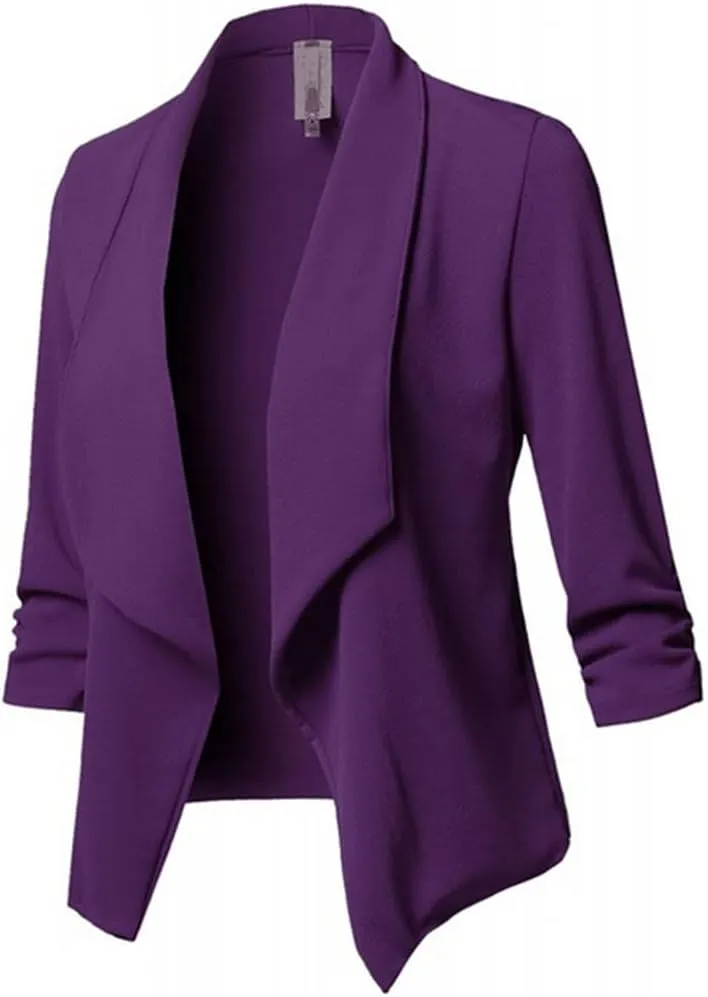 Women 3/4 Sleeve Blazer Lightweight Cropped Open Front Cardigan Jacket Casual Work Office Blazer Thin Outwear Coat Tops