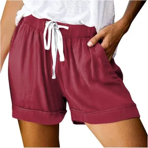 Women Summer Casual Shorts Drawstring High Waisted Pull On Shorts Beach Lightweight Short Pant Fashion Vacation Outfit