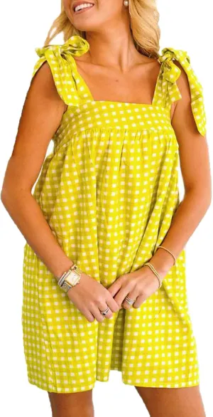 Women Tie Shoulder Mini Dress Floral Ruffle Babydoll Dress Boho Square Neck Sundress Cute Summer Dresses