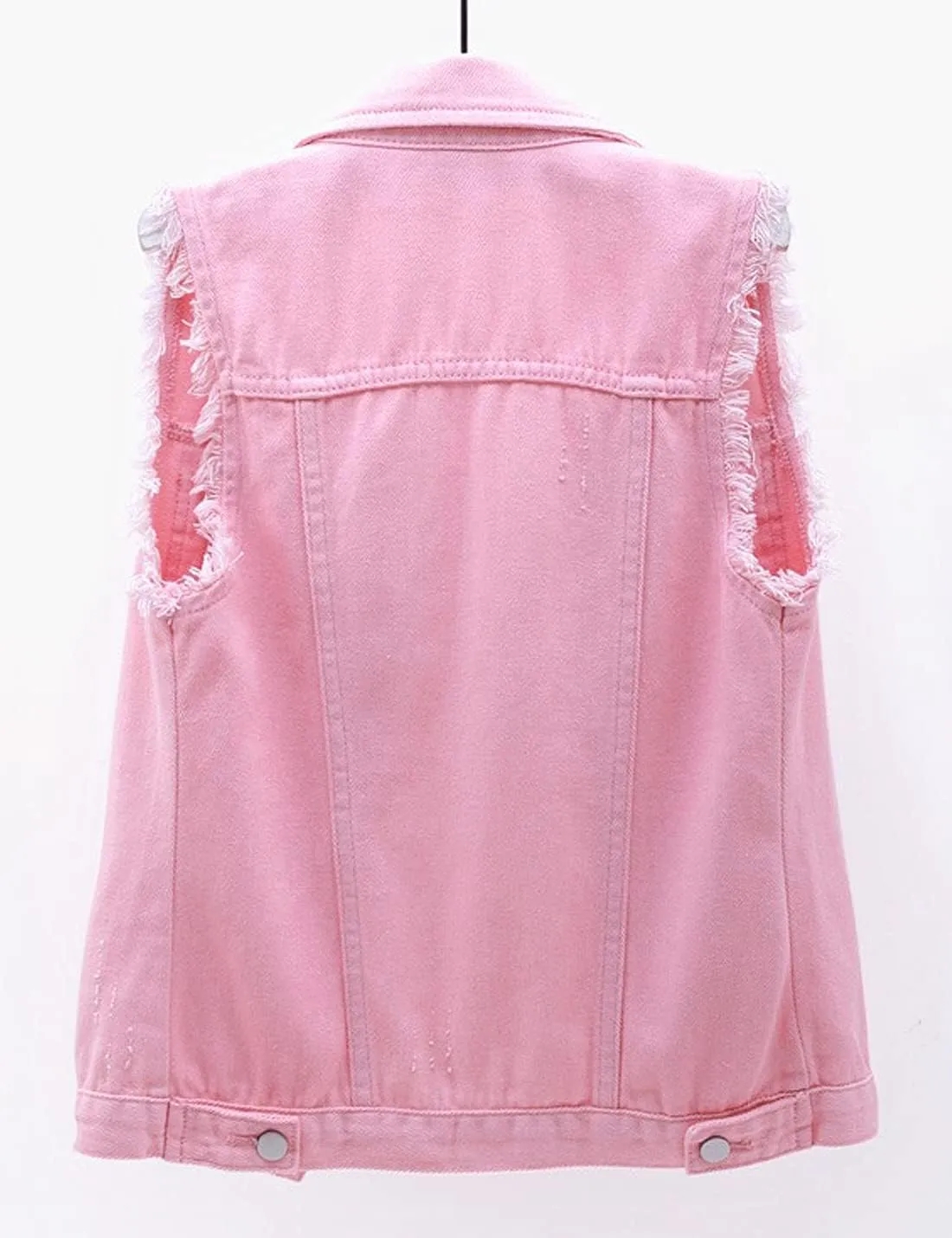 Women's Casual Denim Waistcoat Slim Fit Frayed Sleeveless Jacket Ripped Tops with Pockets