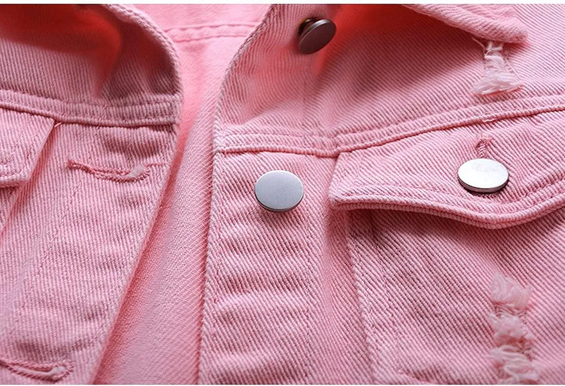 Women's Casual Denim Waistcoat Slim Fit Frayed Sleeveless Jacket Ripped Tops with Pockets