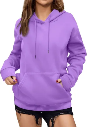 Women's Casual Hoodies Long Sleeve Lightweight Solid Pullover Tops Loose Fall Winter Sweatshirt with Pocket