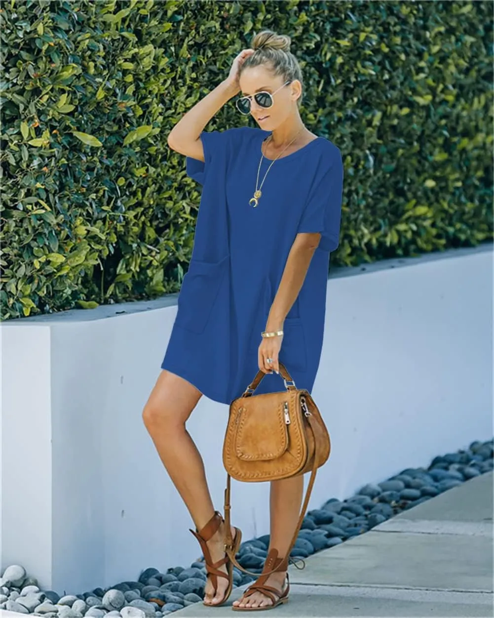 Women’s Casual Summer T Shirt Dress Elastic Loose Short Sleeve Dress with Pocket for Women