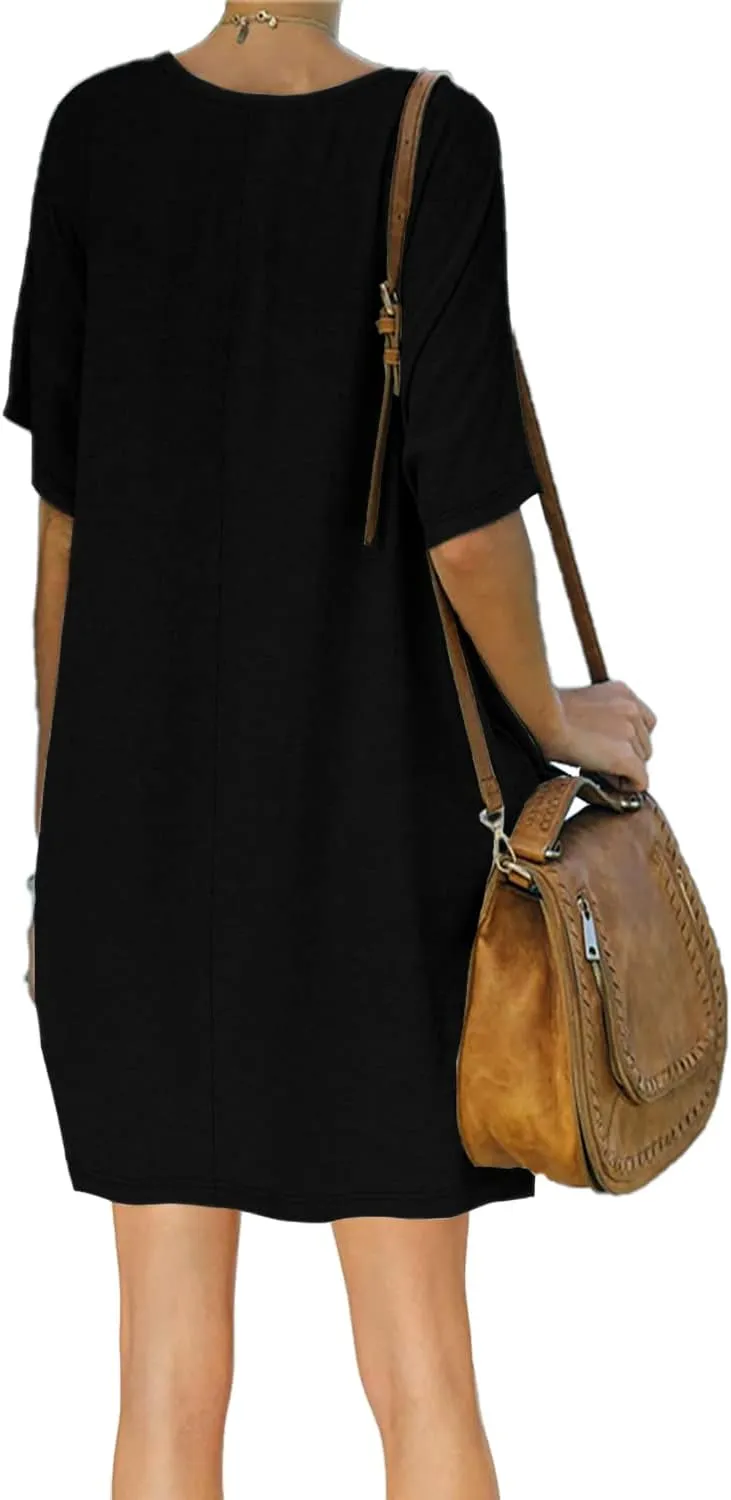 Women’s Casual Summer T Shirt Dress Elastic Loose Short Sleeve Dress with Pocket for Women