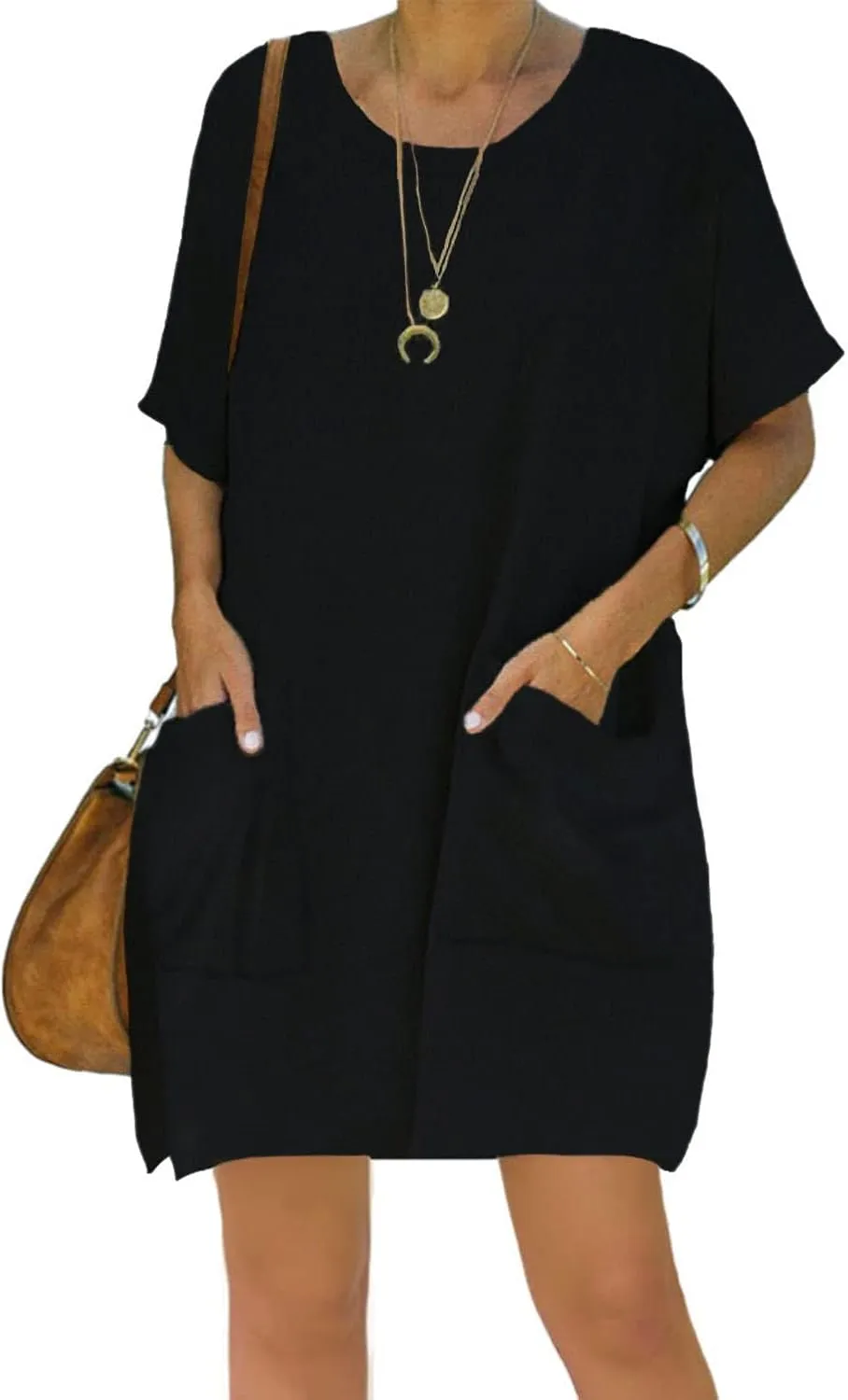 Women’s Casual Summer T Shirt Dress Elastic Loose Short Sleeve Dress with Pocket for Women