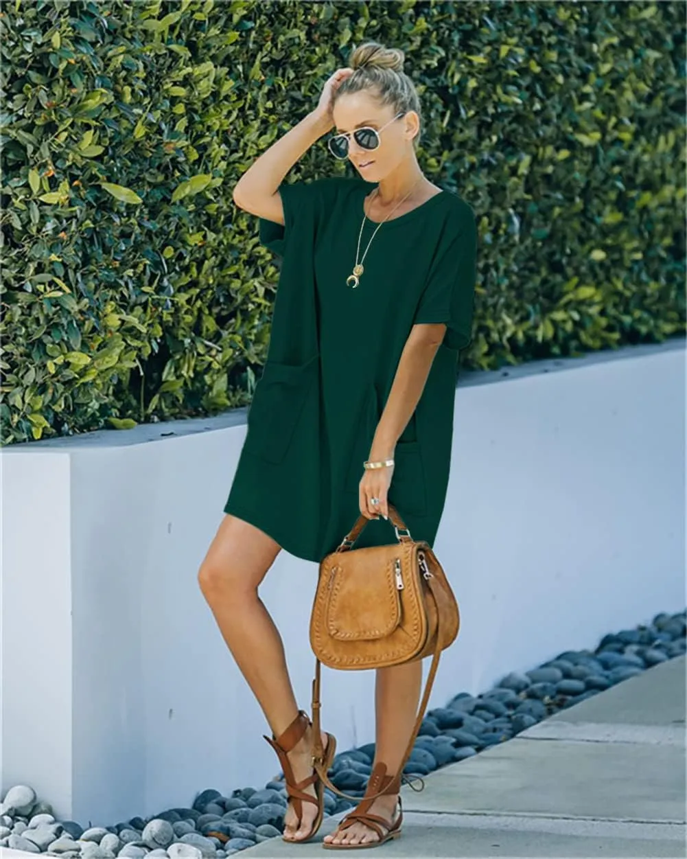 Women’s Casual Summer T Shirt Dress Elastic Loose Short Sleeve Dress with Pocket for Women