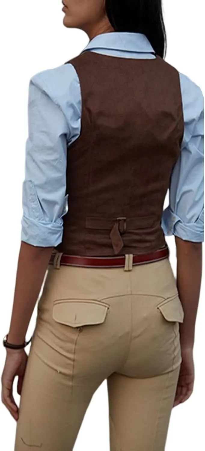 Women's Herringbone Tweed Waistcoat Slim Fit V-Neck Dressy Suit Vest