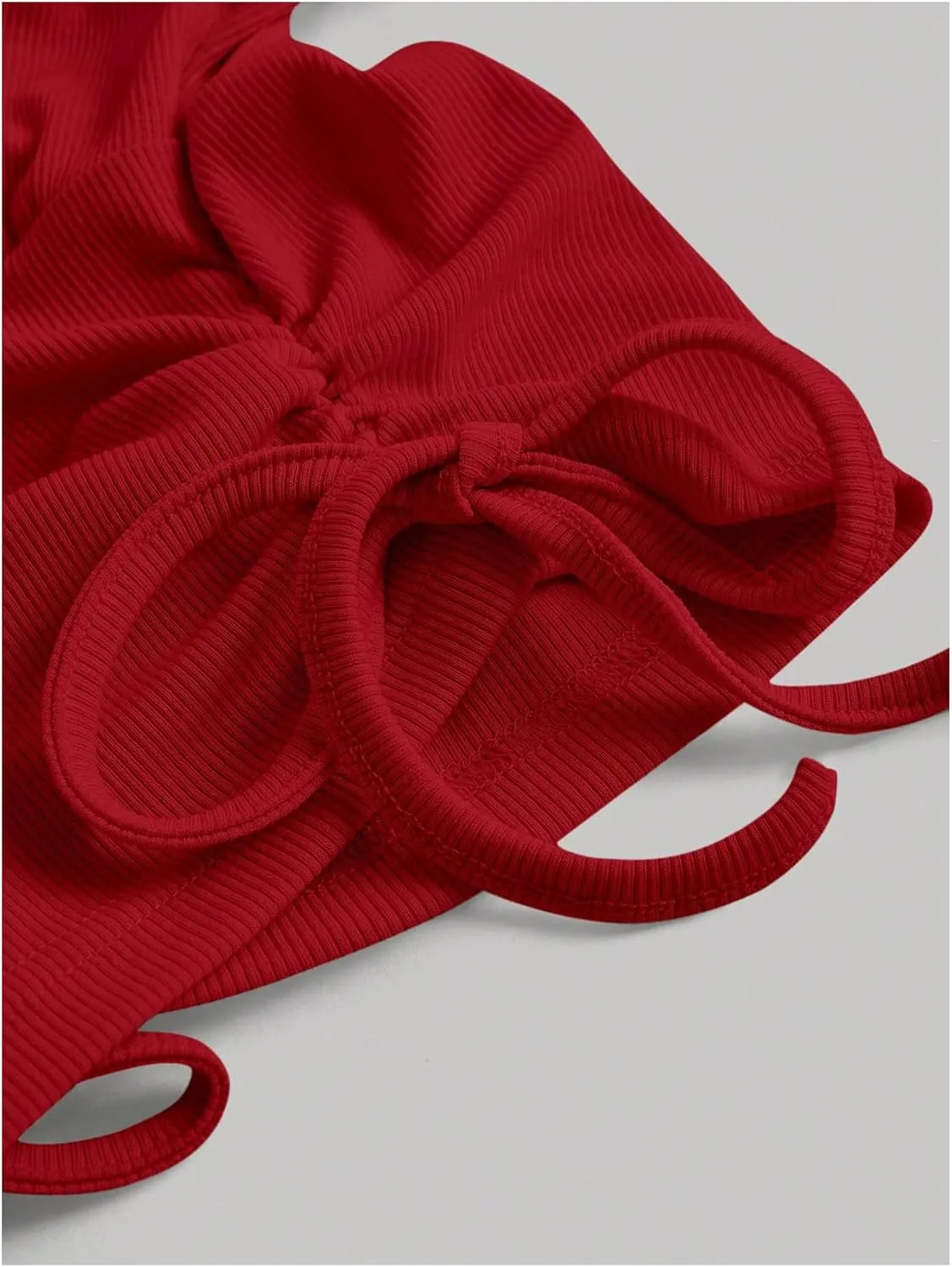 Women's Ruched Crop T Shirt Puff Sleeve Drawstring Side Slim Tee Top