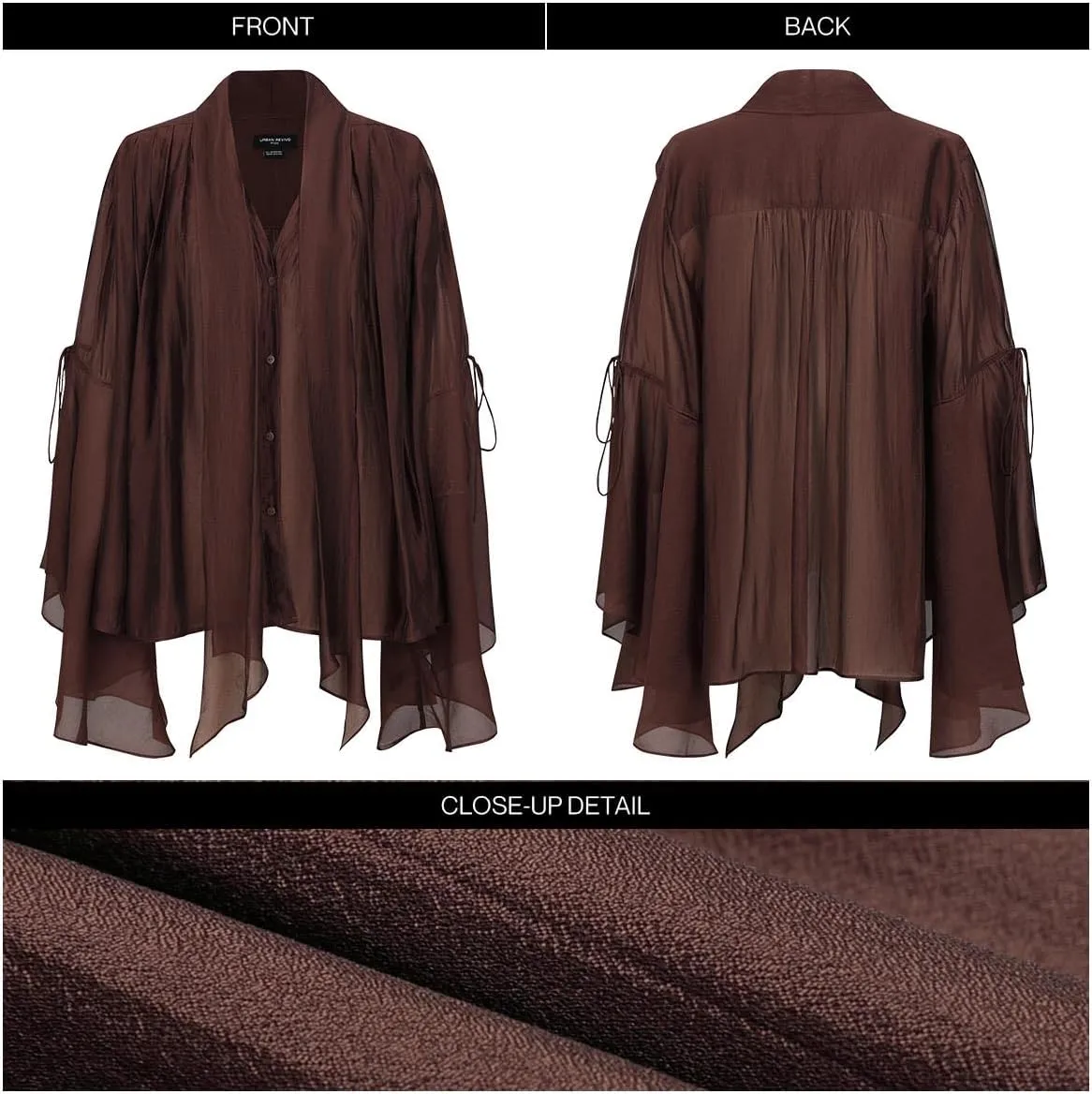 Women's Shirts Long Flowy Layered Bell Sleeve Blouse with Tie Neck Ruffle Hem Button Down Tops