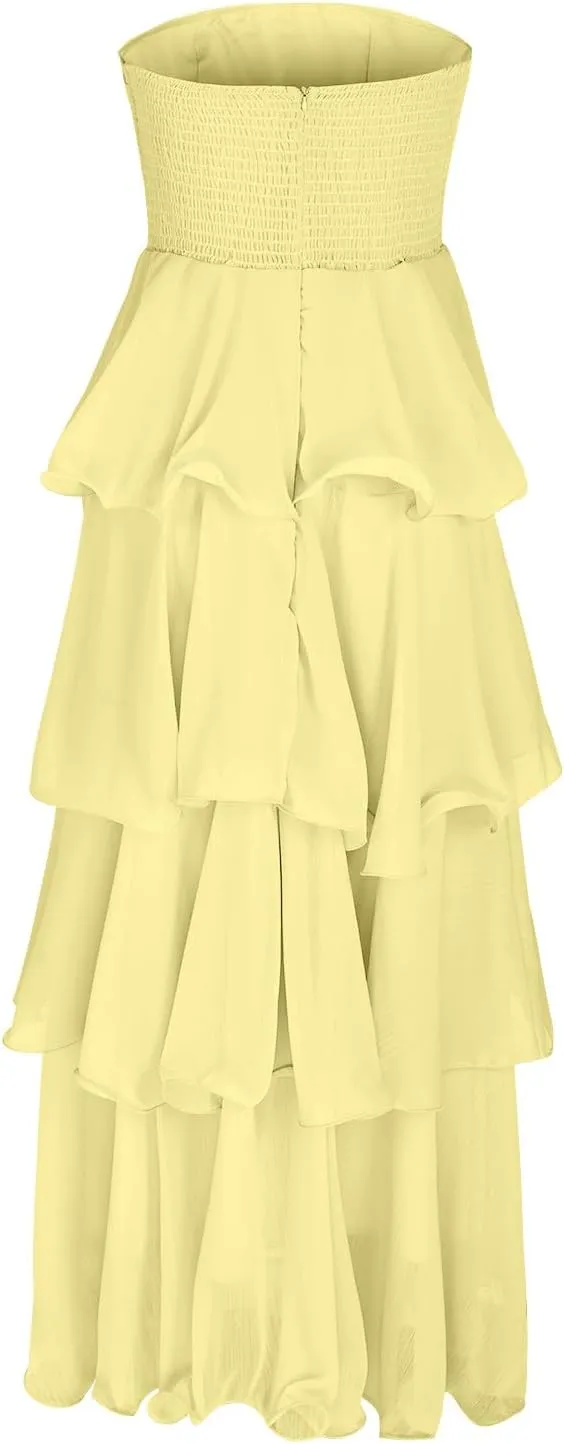 Women's Summer Boho Sleeveless Maxi Dress Off Shoulder Tube Ruffle Tiered Layered Swing Long Beach Vacation Dresses