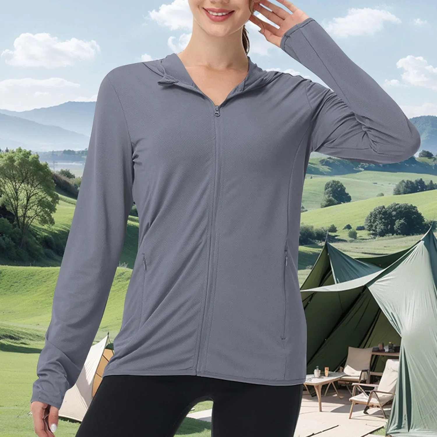 Womens Sun Shirts Full Zip UPF 50 Sun Protection Hoodie Jacket Lightweight Long Sleeve Hiking Outdoor Jackets