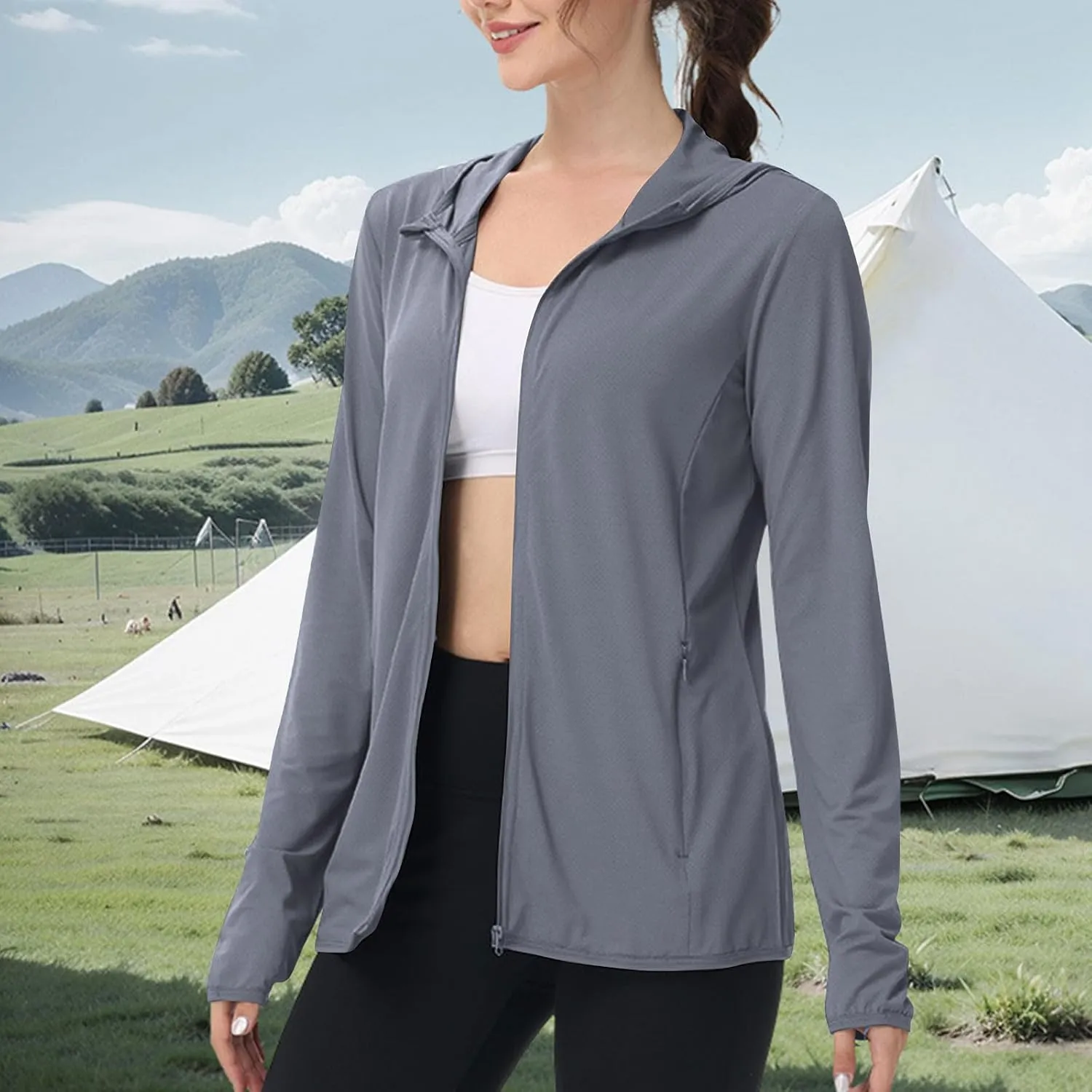 Womens Sun Shirts Full Zip UPF 50 Sun Protection Hoodie Jacket Lightweight Long Sleeve Hiking Outdoor Jackets