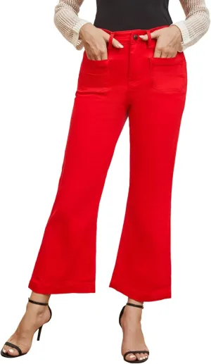 Womens Wide Leg Petite Jeans High Waisted Stretchy Cropped Flare Jeans with Patch Pockets
