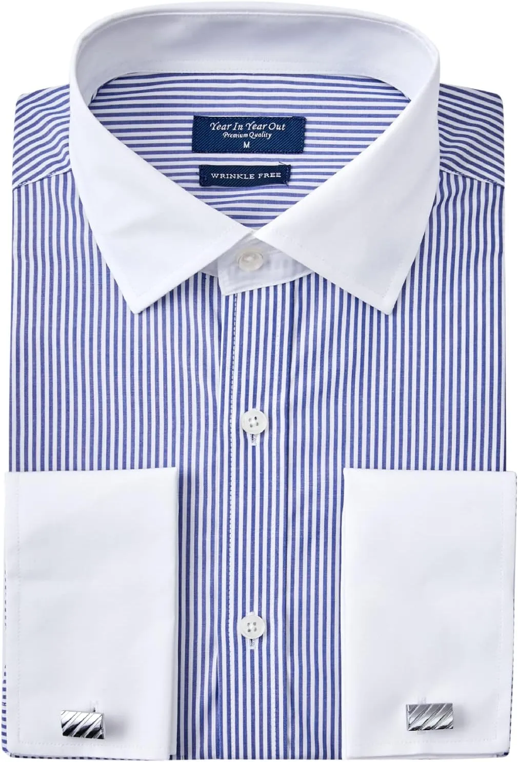 Year In Year Out French Cuff Wrinkle Free Dress Shirt for Men Regular Fit Long Sleeve Wrinkle Resistant Shirt