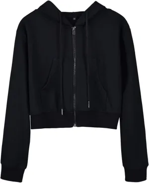 Yimoon Zip Up Hoodie Women Cropped Casual Sweatshirts Workout Long Sleeve Drawstring Hooded Jacket Crop Tops
