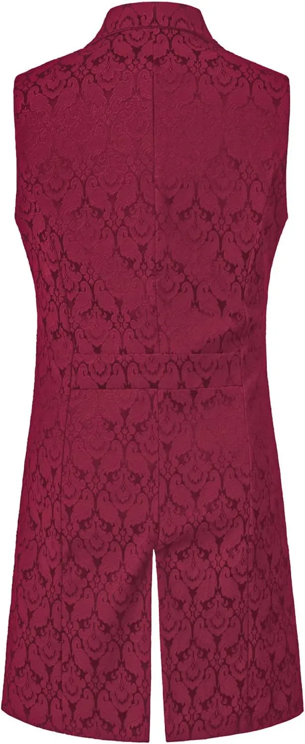 ZEROYAA Mens Gothic Steampunk Double Breasted Jacquard Brocade Vest Waistcoat Sleeveless Tailcoat